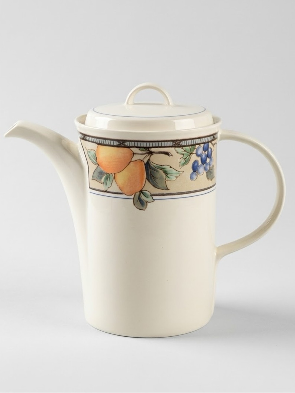Mikasa Intaglio Garden Harvest Fruit Coffee Pot CAC29 Vintage Ceramic Stoneware